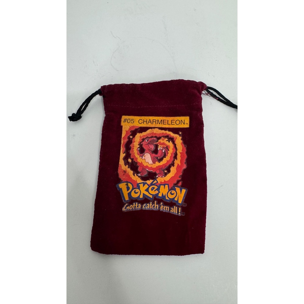 Vintage Pokemon Charmeleon #05 Burgundy Velour Marble Drawstring Pouch Bag Small